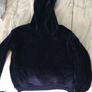 fuzzy navy blue sweatshirt